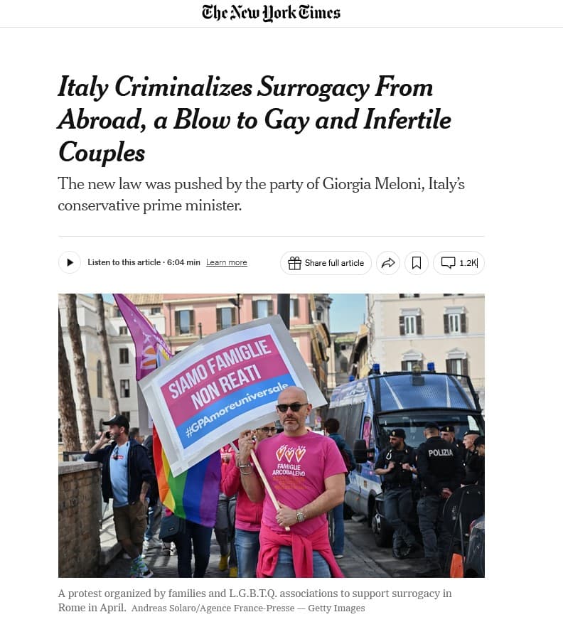 Italy makes international headlines banning surrogacy as a ‘universal crime’